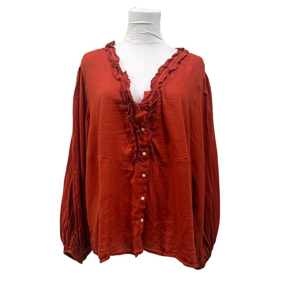 Old Navy Rust Orange Boho Ruffle Long Sleeve Peasant Blouse XL Cottagecore